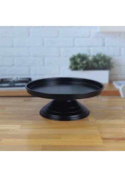 Metal Frezya Ayaklı Servis Tabağı, Sunum Tabağı, Metal Ayaklı Siyah Sunum Tabağı, Pasta Sunum LN1214S