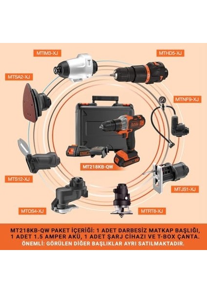 & Decker MT218KB-QW Çift Akülü Vidalama Multievo, Çok Renkli, 18 VOLT/1.5AH Li/ıon