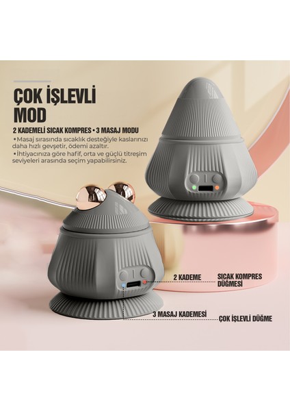 4 Başlıklı Silikon Vücut Masaj Aleti – Şarjlı | 2 Kademe Isıtmalı, 3 Masaj Modlu