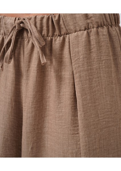 Düşük Bel Oversize Keten Bej Pantolon