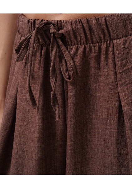 Düşük Bel Oversize Keten Kahverengi Pantolon fırsatları