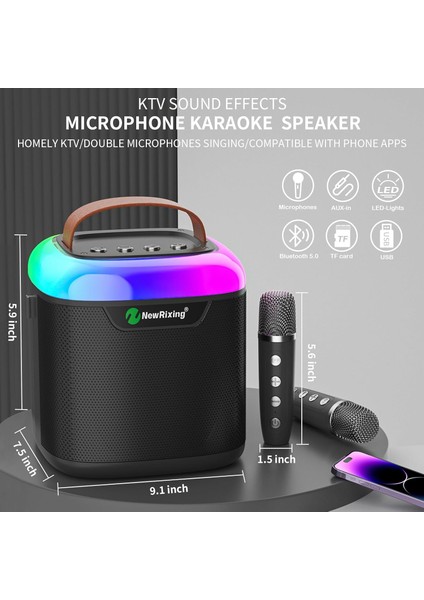Bluetooth Karaoke Hoparlör Seti – 2 Kablosuz Mikrofonlu | RGB Işıklı | Surround Ses Sistemi | FM Radyo | Taşınabilir | USB / microSD / AUX Girişli | Şarjlı Bataryalı Kablosuz Müzik Kutusu indirimleri