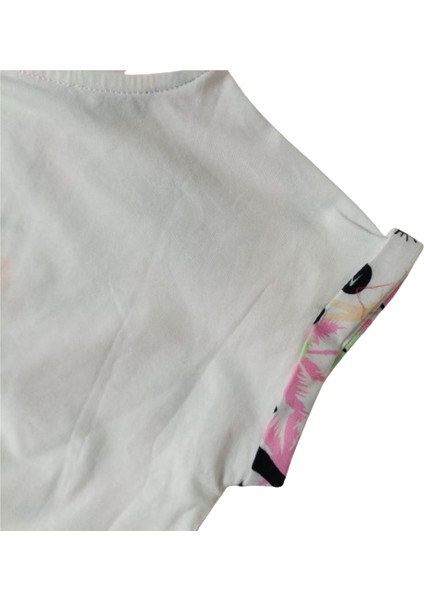 Kız Çocuk İkili Takım Belden Bağlamalı Önü Baskılı Arkası Düz Renk T-Shirt - Baskısız Tek Renk Pembe Tayt modelleri