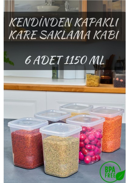 6'lı Kendinden Kapaklı Erzak Saklama Kabı Seti 1,15 Litre