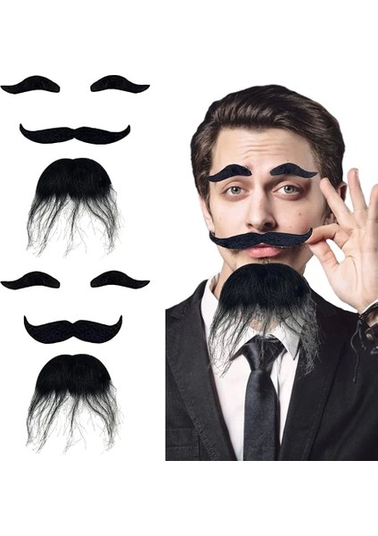 Siyah Renk Kendinden Yapışkanlı Takma Sakal Bıyık ve Kaş Seti (5047)