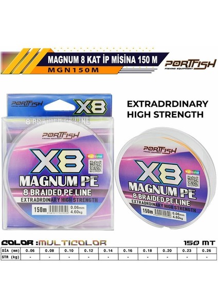 Magnum 8 Kat Ip Misina 150 mt Multi Color 0,08
