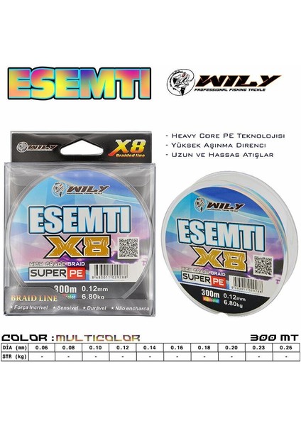 Esemti 8 Kat Ip Misina 300 mt Multi Color 0,26