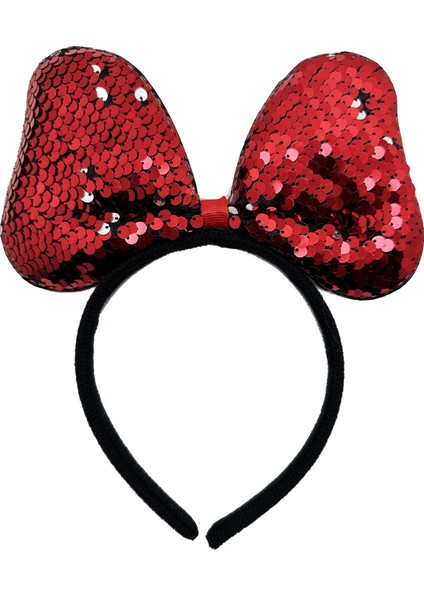 Renk Değiştiren Pullu Payetli Fiyonk Parti Tacı Kırmızı Gümüş Renk 20X16 cm (5047)