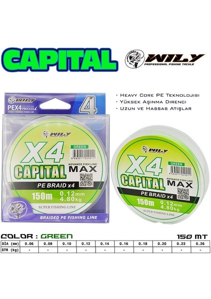 Capital 4 Kat Ip Misina 150 mt Yeşil 0,10