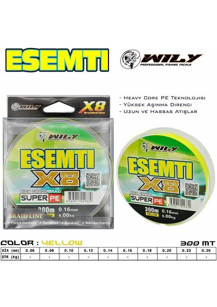 Esemti 8 Kat Ip Misina 300 mt Sarı 0,16