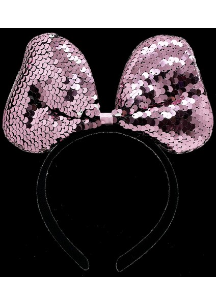 Renk Değiştiren Pullu Payetli Fiyonk Parti Tacı Pembe Gümüş Renk 20X16 cm (5047)