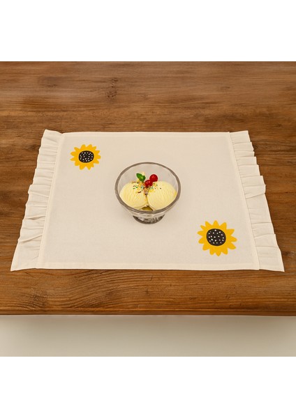 Soft Nakışlı Fırfırlı 2'li Amerikan Servis - Ekru - 35x50 cm