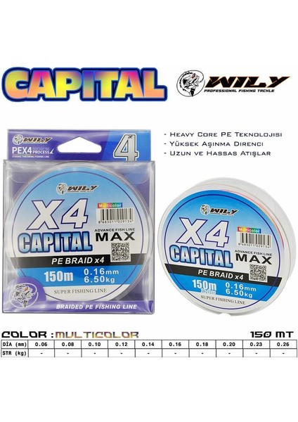 Capital 4 Kat Ip Misina 150 mt Multi Color 0,14