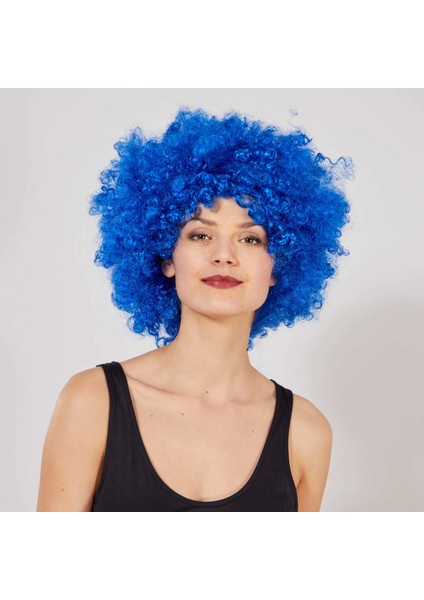 Mavi Renk Kıvırcık Afro Bonus Peruk (5047)