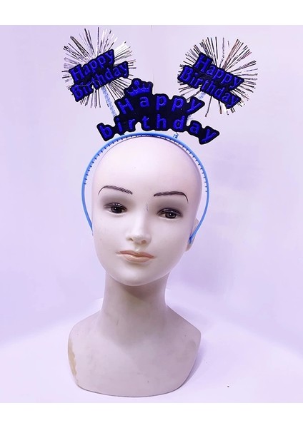 Happy Birthday Yazılı Püsküllü Neon Mavi Renk Doğum Günü Tacı 22X19 cm (5047)