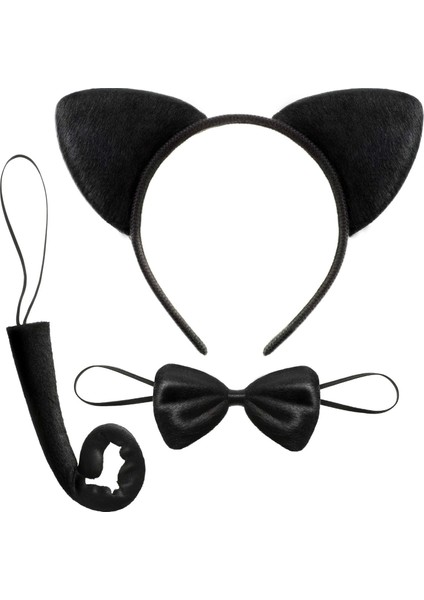 Kedi Kostüm Taç Kuyruk Papyon Seti 1 Adet (5047)
