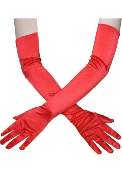 Kırmızı Renk Ekstra Lüks Parlak Uzun Boy Saten Eldiven (5047)