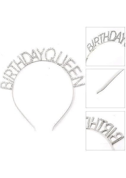 Gümüş Renk Kristal Taşlı Parlak Birthday Queen Yazılı Kraliçe Taç 16X17 cm (5047) modelleri