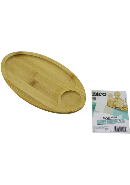 Oval 2 Bölmeli=1+1 Ahşap Bambu Servis Sunum Tepsi - Tahtası Mini Tepsi 25 x 14 x 1.4cm (3791)