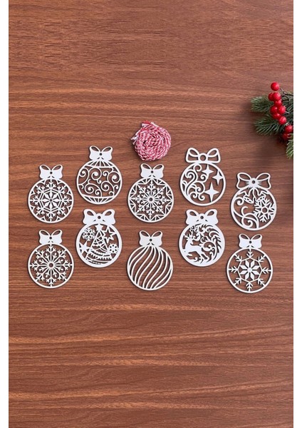 10 Parça Kırmızı Beyaz Ipli Fiyonk Model Ahşap Yılbaşı Ağaç Süsü (5047) indirimleri