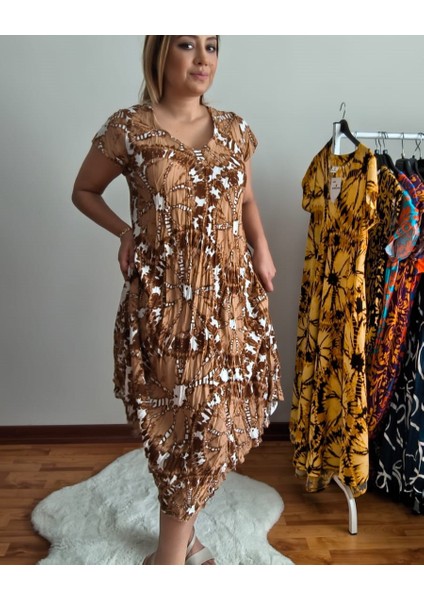 Sihirli Otantik Oversize Kadın Elbise Batik Desen modelleri