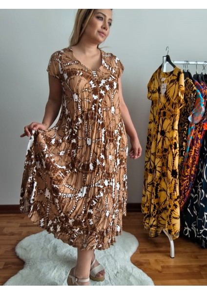 Sihirli Otantik Oversize Kadın Elbise Batik Desen