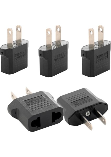 5 Adet Türk Fişi Amerikan Tip Fişe Çevirici Seyahat Adaptörü 2 Pinli Düz Plug Travel Adapter Fiş Priz Dönüştürücü Piriz Siyah