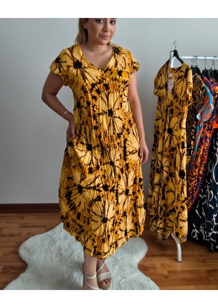Sihirli Otantik Oversize Kadın Elbise Batik Desen modelleri