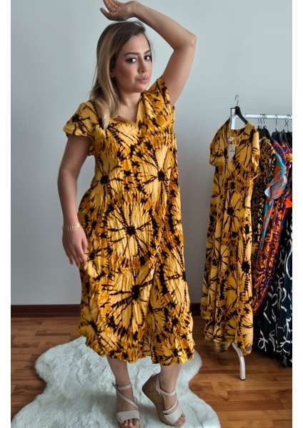 Sihirli Otantik Oversize Kadın Elbise Batik Desen fırsatları