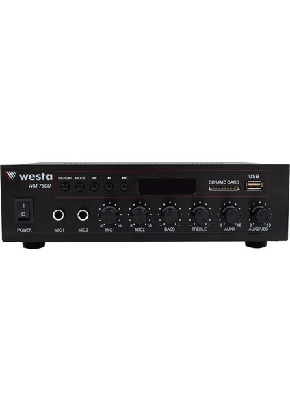 Westa WM-750U 80W Mini 100V/70V/4-16 Ohm Usb/sd/bluetooth/ Uk-2 Mik.giriş Trafolu Anfi (4887)