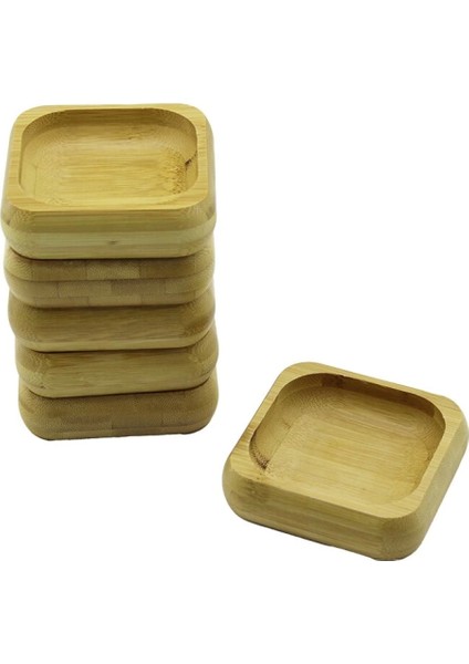 6 Adet 9X9CM Kare Ahşap Bambu Çerezlik - Lokumluk Kase Derinlik: 1.8cm (4887)