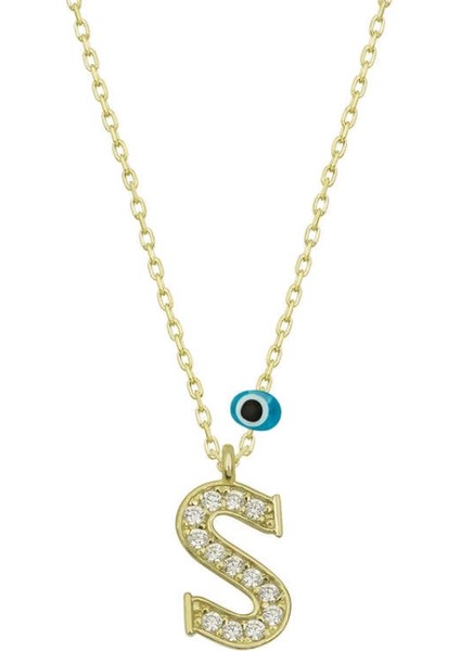 925 Ayar Gümüş Nazar Gold S Harfi Kadın Gümüş Kolye (T6795) (7272)