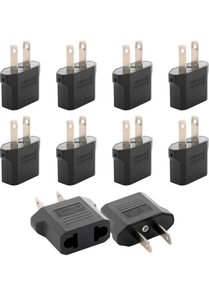 10 Adet Türk Fişi Amerikan Tip Fişe Çevirici Seyahat Adaptörü 2 Pinli Düz Plug Travel Adapter Fiş Priz Dönüştürücü Piriz Siyah
