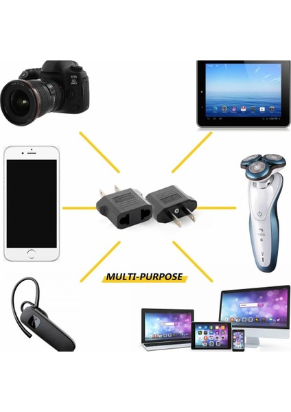 10 Adet Türk Fişi Amerikan Tip Fişe Çevirici Seyahat Adaptörü 2 Pinli Düz Plug Travel Adapter Fiş Priz Dönüştürücü Piriz Siyah