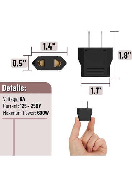 10 Adet Türk Fişi Amerikan Tip Fişe Çevirici Seyahat Adaptörü 2 Pinli Düz Plug Travel Adapter Fiş Priz Dönüştürücü Piriz Siyah