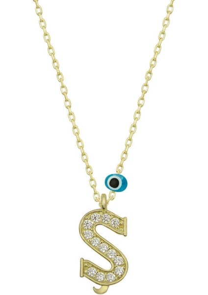 925 Ayar Gümüş Nazar Gold Ş Harfi Kadın Gümüş Kolye (T6796) (7272)