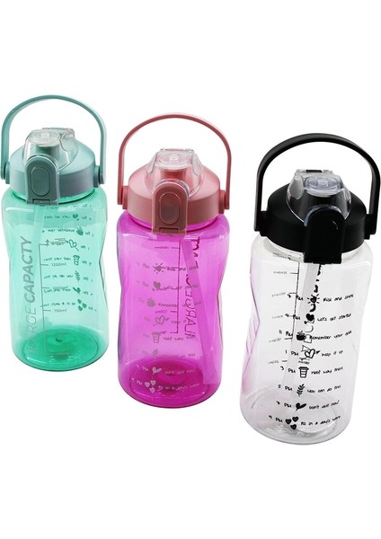 Large Capacıty - 1500ML Motivasyon Suluk Matara Kilitli Kapak - Taşıma Kulp - Renkli Pls (5047)
