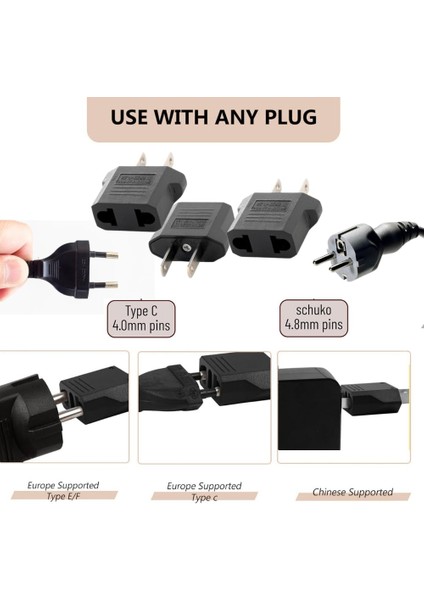 1 Adet Türk Fişi Amerikan Tip Fişe Çevirici Seyahat Adaptörü 2 Pinli Düz Plug Travel Adapter Fiş Priz Dönüştürücü Piriz Siyah