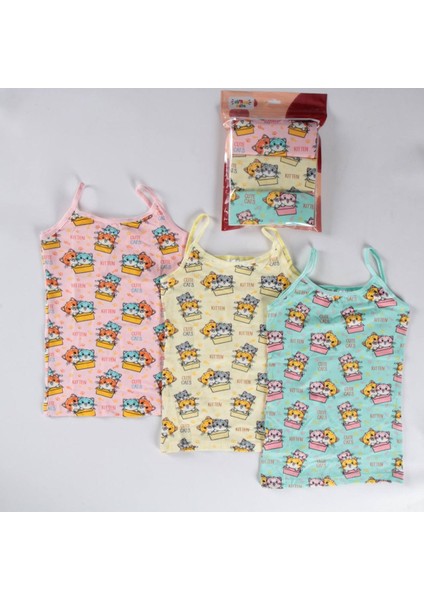 Elmas Karışık Desen 3lü Kız Çocuk Atlet Set A-128