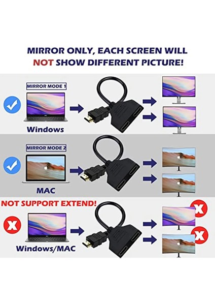 1 In 2 Out HDMI Uyumlu Splitter Kablo 1080 P 2 Çift Bağlantı Noktalı HDMI Uyumlu Kablo Y Splitter Adaptörü Dizüstü Bilgisayar Monitörü Tv Kutusu HDMI Bölücü