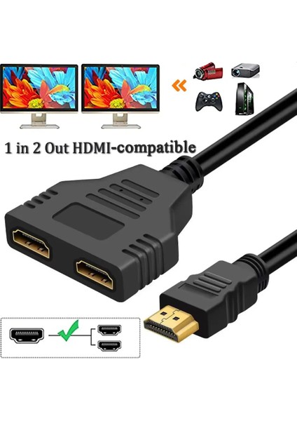 1 In 2 Out HDMI Uyumlu Splitter Kablo 1080 P 2 Çift Bağlantı Noktalı HDMI Uyumlu Kablo Y Splitter Adaptörü Dizüstü Bilgisayar Monitörü Tv Kutusu HDMI Bölücü
