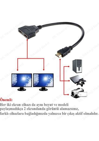 1 In 2 Out HDMI Uyumlu Splitter Kablo 1080 P 2 Çift Bağlantı Noktalı HDMI Uyumlu Kablo Y Splitter Adaptörü Dizüstü Bilgisayar Monitörü Tv Kutusu HDMI Bölücü
