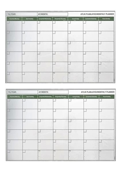 Manyetik Yapışkanlı Bir Aylık Program Planlayıcı Takvim 85X56 cm (5047) modelleri