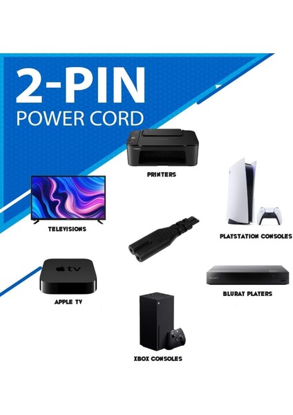 1.5 Metre 1.5mt Ceryan Power Güç Elektrik Kablosu C7 (Ps4/ps3/ps2/teyp- Laptop Adaptör-Işıldak ) 2 Pinli Kablo Cabble