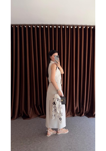 Sivri Yaka Ekru Yelek-Etek Takım fiyatları