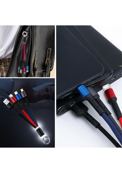 Işıklı Anahtarlık Model 3 In 1 USB Çıkışlı Mikro,type-C ve Iphone Uyumlu Şarj Kablosu (5047)