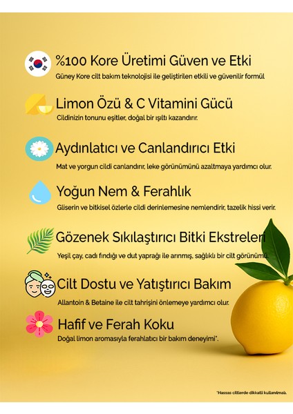 7'li Paket Limonlu Kore Yüz Maskesi C Vitamini Içerikli Ton Eşitleyici Leke Karşıtı modelleri