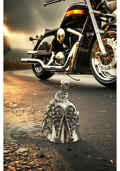 Çelik Anahtarlık Şans Çanı Guardian Bell Melek Kanadı Model Koruyucu Çelik Motosiklet Luck Bell