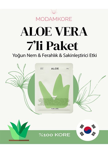 7'li Paket Aloe Vera Kore Yüz Maskesi – Yoğun Nem - Ferahlık