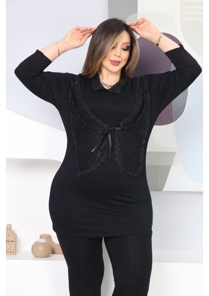 Siyah Kadin Eşofman Takımı & Pijama Takım Dantel Detaylı E-15
